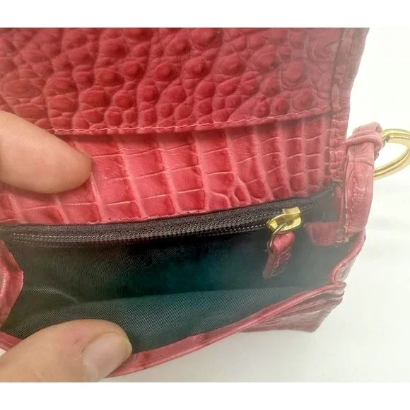 Brahmin Wallet Womens Pink Croc-Embossed Keychain ID Card Case Coin Key Ring